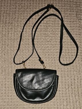 VINTAGE Motorola Black Leather Crossbody Bag with Gold Hardware